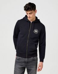 MĘSKA BLUZA WRANGLER GRAPHIC ZIP HOODIE BLACK 112371462. Czarne bluzy męskie Wrangler, m, bez wzorów, bez kaptura. Za 159.99 zł.