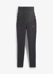 Legginsy ciążowe na podszewce z polaru baranka, Slim Fit. Szare legginsy damskie bonprix, bez wzorów, z polaru. Za 149.99 zł.