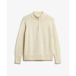 Klasyczny sweter z zamkiem przy szyi dla kobiet z bawełny Superdry. Białe swetry nierozpinane damskie Superdry, l, bez wzorów, z bawełny, klasyczne, bez kołnierzyka, bez ramiączek. Za 344.50 zł.