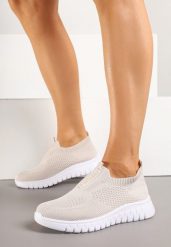 Beżowe Buty Sportowe z Elastyczną Cholewką Clezenne. Brązowe obuwie sportowe damskie Born2be, bez wzorów, z jeansu, bez zapięcia. Za 54.99 zł.