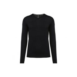 Ekologiczny sweter z dekoltem w szpic Kariban. Czarne swetry męskie KARIBAN, m, bez wzorów, bez kołnierzyka, bez ramiączek. Za 191.00 zł.