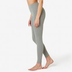 Legginsy fitness damskie Domyos slim. Szare legginsy sportowe damskie DOMYOS, l, bez wzorów, z bawełny, na fitness i siłownię. Za 39.99 zł.