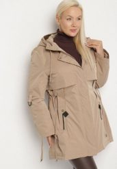 Beżowa Kurtka Typu Parka z Kapturem i Podpinanymi Rękawami Falunea. Brązowe parki damskie Born2be, plus size, bez wzorów, z jeansu, plus size, z kapturem. Za 229.99 zł.