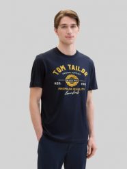 Męska Koszulka Tom Tailor Logo Tee Dark Blue 1037735 10302. Niebieskie t-shirty męskie Tom Tailor, l, bez wzorów, bez kołnierzyka, bez ramiączek. Za 59.99 zł.