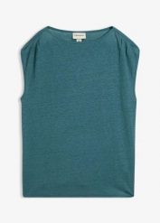 Bluzka z czystego lnu. Niebieskie bluzki damskie bonprix, bez wzorów, bez kołnierzyka, bez ramiączek. Za 124.99 zł.