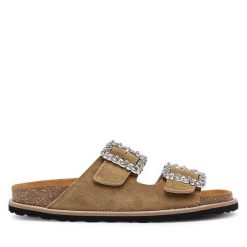 Klapki Pollini. Brązowe klapki damskie Pollini, bez wzorów, bez obcasa, bez zapięcia. Za 609.99 zł.