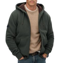 Bluza z kapturem Superdry Borg Lined. Zielone bluzy męskie Superdry, m, bez wzorów, casualowe, bez ramiączek, z kapturem. Za 425.15 zł.