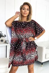 Sukienka Typu Motyl z Paskiem - Jaguar. Czerwone sukienki damskie Numoco, l, bez wzorów, z elastanu, wizytowe, bez kołnierzyka, bez ramiączek. Za 255.90 zł.