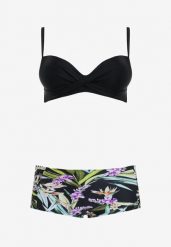 Czarne 2-częściowe Bikini z Majtkami z Wysokim Stanem Dalonos. Czarne bikini Born2be, bez wzorów, z tkaniny. Za 39.99 zł.
