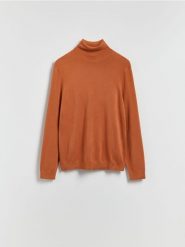 Golf z wiskozą - miedziany. Brązowe swetry męskie Reserved, l, bez wzorów, z dzianiny, bez kołnierzyka, bez ramiączek. Za 119.99 zł.