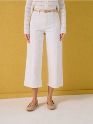 Jeansy culotte z paskiem - biały. Białe jeansy damskie Sinsay, bez wzorów, z jeansu. Za 69.99 zł.