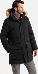 Kurtka męska Ombre Ocieplana męska długa kurtka parka z rozpinanym dołem czarna V3 OM-JALJ-0184 XXL. Czarne kurtki męskie Ombre, m, bez wzorów, bez kołnierzyka, bez kaptura. Za 499.99 zł.