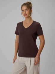 4F T-shirt regular gładki damski - brązowy S. Brązowe t-shirty damskie 4F, s, bez wzorów, z bawełny, biznesowe, bez kołnierzyka, bez ramiączek. Za 59.99 zł.