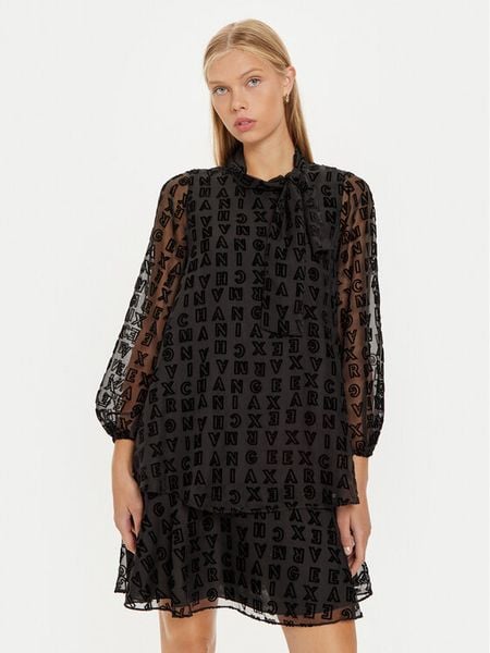 Armani Exchange Sukienka codzienna 6DYA52 YN1ZZ 1200 Czarny Regular Fit. Czarne sukienki damskie Armani Exchange, na co dzień, bez wzorów, z syntetyku, bez kołnierzyka, bez ramiączek, proste. Za 839.99 zł.