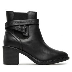 Botki Clarks. Czarne botki damskie Clarks, bez wzorów, retro, bez obcasa, na słupku, bez zapięcia. Za 439.99 zł.