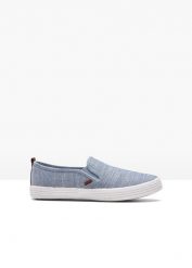 Buty wsuwane. Niebieskie buty sportowe męskie bonprix, bez wzorów, bez zapięcia. Za 92.99 zł.