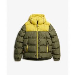 Kurtka puchowa Superdry Shooting. Zielone kurtki męskie Superdry, na zimę, l, bez wzorów, z puchu, klasyczne, z kapturem. Za 640.40 zł.