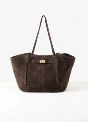 Torba shopper ze skóry welurowej. Brązowe shopperki damskie bonprix, bez wzorów, ze skóry, duże, bez dodatków. Za 349.99 zł.