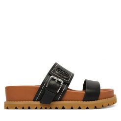 Klapki Liu Jo. Czarne klapki damskie Liu Jo, bez wzorów, bez obcasa, bez zapięcia. Za 469.99 zł.