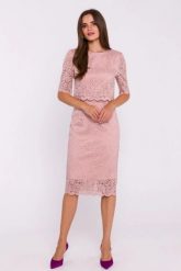 Elegancka ołówkowa dwuczęściowa sukienka koronkowa różowa. Czerwone sukienki damskie Stylove, na imprezę, m, bez wzorów, z koronki, eleganckie, bez kołnierzyka, bez ramiączek, mini, dopasowane. Za 509.00 zł.
