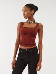Patrizia Pepe Top 8C0615/D047-R805 Bordowy Slim Fit. Czerwone topy damskie Patrizia Pepe, bez wzorów, z bawełny, bez kołnierzyka, bez ramiączek. Za 919.99 zł.