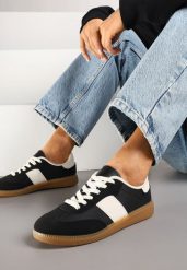 Czarne Sneakersy Tenisówki w Kultowym Stylu Neolithaen. Czarne trampki i tenisówki damskie Renee, bez wzorów, z jeansu, bez zapięcia. Za 74.99 zł.