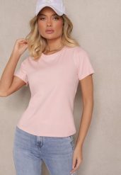 Różowy Casualowy Bawełniany T-shirt Rivali. Czerwone t-shirty damskie Renee, m, bez wzorów, z bawełny, klasyczne, bez kołnierzyka, bez ramiączek. Za 24.99 zł.