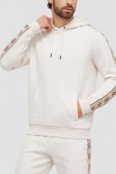 GUESS Beżowa męska bluza z lampasami Mickey. Brązowe bluzy sportowe męskie Guess, m, z aplikacjami, z bawełny, bez kaptura. W wyprzedaży za 274.99 zł.
