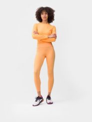4F Legginsy treningowe szybkoschnące damskie L. Brązowe legginsy damskie 4F, bez wzorów, z dzianiny. Za 199.99 zł.