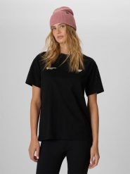 4F T-shirt loose z nadrukiem damski - czarny S. Czarne t-shirty damskie 4F, m, bez wzorów, z bawełny, klasyczne, bez kołnierzyka, bez ramiączek. Za 79.99 zł.