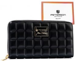 Modny portfel damski na zamek ze złotymi okuciami i pikowaną fakturą - Peterson. Żółte portfele damskie Peterson. Za 34.00 zł.