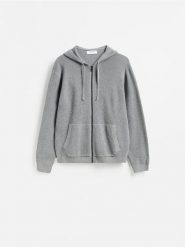 Rozpinany sweter z kapturem - ciemnoszary. Szare swetry męskie Reserved, l, bez wzorów, z bawełny, bez kołnierzyka, bez ramiączek. Za 139.99 zł.