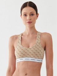Guess Biustonosz top Carrie O97C01 KBOE1 Beżowy. Brązowe topy damskie Guess, l, z aplikacjami, z bawełny, bez kołnierzyka, bez ramiączek. Za 89.99 zł.