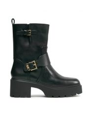 MICHAEL Michael Kors Botki Perry Bootie 40F3PYME5L Czarny. Czarne botki damskie MICHAEL Michael Kors, bez wzorów, ze skóry, bez obcasa, na słupku, bez zapięcia. Za 1,299.00 zł.