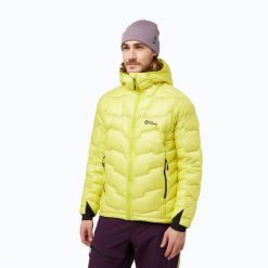 Kurtka puchowa męska Jack Wolfskin Alpspitze Down Hoody. Żółte kurtki sportowe męskie Jack Wolfskin, na zimę, m, bez wzorów, z puchu, bez kaptura, narciarskie. Za 1,299.00 zł.