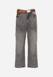 Szare Bawełniane Jeansy Szerokie z Paskiem Lerilise. Szare jeansy męskie Born2be, z bawełny, eleganckie. Za 129.99 zł.