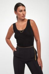 Top damski prążkowany z jedwabiem ELISABETTA FRANCHI. Topy damskie Elisabetta Franchi, bez wzorów, prążkowane, bez kołnierzyka, bez ramiączek. Za 1,259.00 zł.