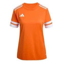 Koszulka damska adidas Squadra 25 Jersey pomarańczowa JC8662. Brązowe bluzki damskie Adidas, bez wzorów, z jersey, sportowe, bez kołnierzyka, bez ramiączek. Za 67.99 zł.