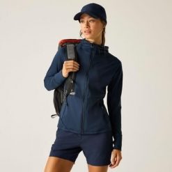 Damska bluza środkowa z kapturem i rozciągliwym zamkiem błyskawicznym Nomadic. Niebieskie bluzy damskie Dare 2B, l, bez wzorów, z materiału, bez ramiączek, z kapturem. Za 229.99 zł.