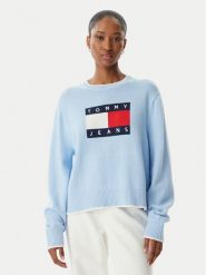 Tommy Jeans Sweter Intarsia Flag Badge DW0DW22316 Niebieski jasny Relaxed Fit. Niebieskie swetry nierozpinane damskie Tommy Jeans, xs, bez wzorów, z bawełny, bez kołnierzyka, bez ramiączek. Za 409.99 zł.