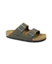 Klapki damskie Birkenstock 1027039. Zielone klapki damskie Birkenstock, na lato, bez wzorów, z materiału, bez obcasa, bez zapięcia. Za 785.00 zł.