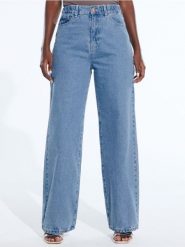 Jeansy wide leg - niebieski. Niebieskie jeansy damskie Sinsay, bez wzorów, z bawełny, z podwyższonym stanem. Za 49.99 zł.