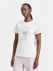 Guess T-Shirt V6BI28 K9360 Kremowy Regular Fit. Białe t-shirty damskie Guess, l, z aplikacjami, z bawełny, bez kołnierzyka, bez ramiączek. Za 234.99 zł.