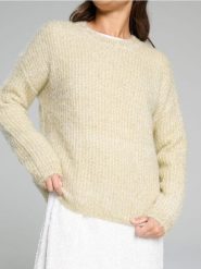Sweter - złoty. Żółte swetry nierozpinane damskie Sinsay, l, bez wzorów, z materiału, bez kołnierzyka, bez ramiączek. Za 59.99 zł.