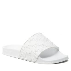 Klapki KARL LAGERFELD. Białe klapki damskie KARL LAGERFELD, bez wzorów, bez obcasa, bez zapięcia. Za 299.99 zł.
