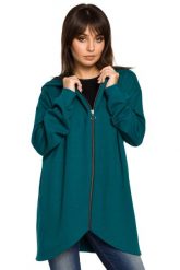 Zielona Bluza Asymetryczna z Kapturem. Zielone bluzy damskie MOE, l, bez wzorów, z bawełny, bez ramiączek, z kapturem. Za 269.90 zł.