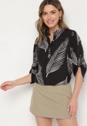 Czarna Koszula z Bawełną we Wzór Liści Lumavaie. Czarne koszule damskie Born2be, l, bez wzorów, z bawełny, eleganckie, bez kołnierzyka, bez ramiączek. Za 54.99 zł.