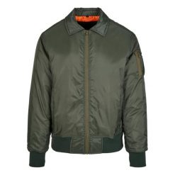 Męska Kurtka Bomberka Z Kołnierzem. Zielone kurtki męskie BUILD YOUR BRAND, m, bez wzorów, sportowe, bez kaptura. Za 248.99 zł.