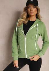 Zielona Bluza z Bawełną i Kapturem na Suwak Arsetia. Zielone bluzy damskie Renee, l, bez wzorów, z bawełny, sportowe, bez ramiączek, z kapturem. Za 79.99 zł.