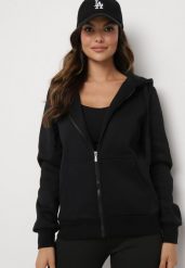 Czarna Klasyczna Rozpinana Bluza z Bawełną i Kapturem Arfenia. Czarne bluzy damskie Born2be, l, bez wzorów, z bawełny, klasyczne, bez ramiączek. Za 79.99 zł.